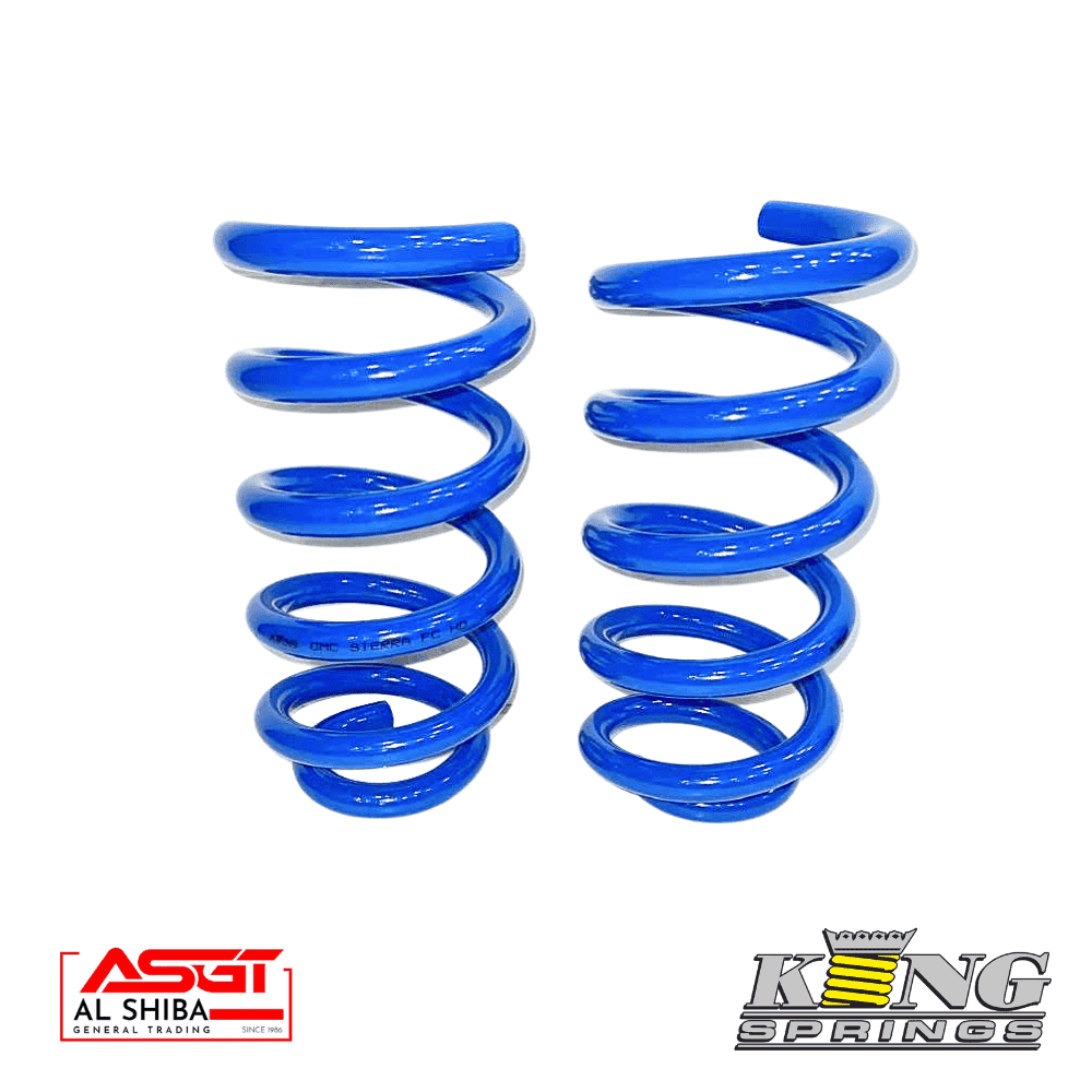 Blue coil springs for automotive suspension, high-quality King Springs from Al Shiba General Trading.