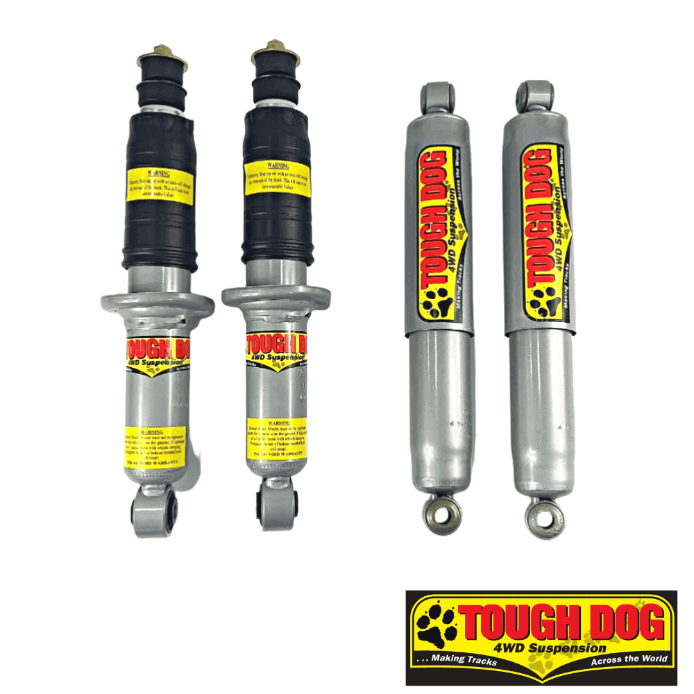 Heavy-duty Tough Dog 4WD suspension shocks for off-road vehicles, durable and reliable.