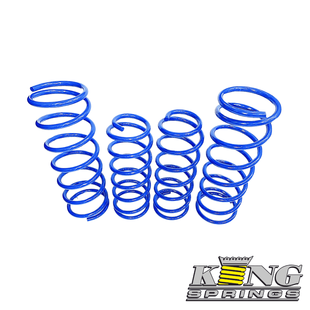 Blue metal coil springs for industrial use, arranged in a row.