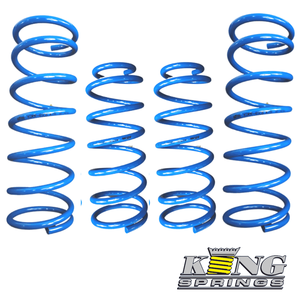 Blue coil springs for automotive suspension, high-quality King Springs.