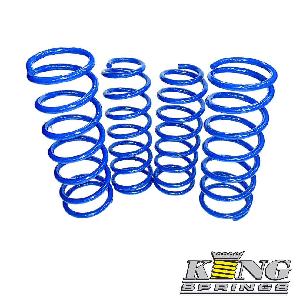 Blue coil springs for industrial or automotive use, arranged in a row.