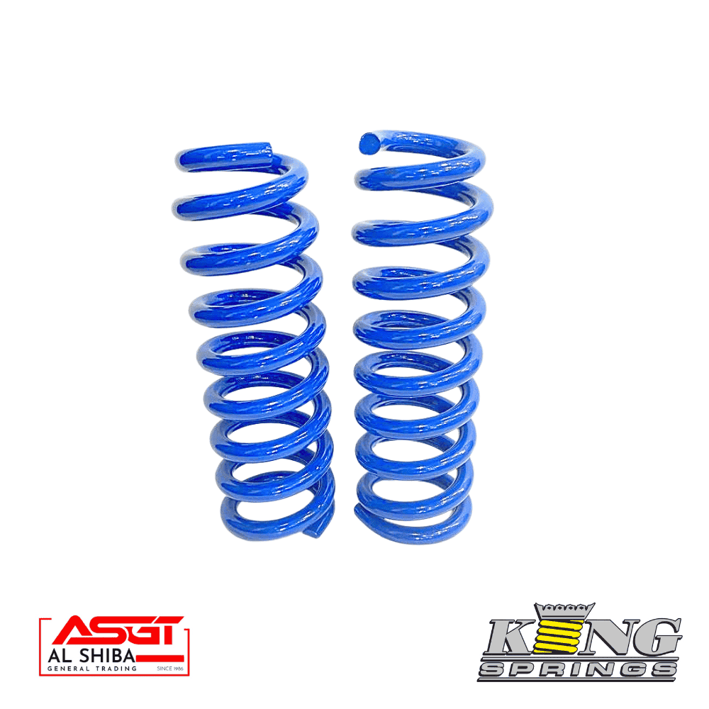Blue coil springs for automotive suspension, high-quality King Springs from Al Shiba General Trading.