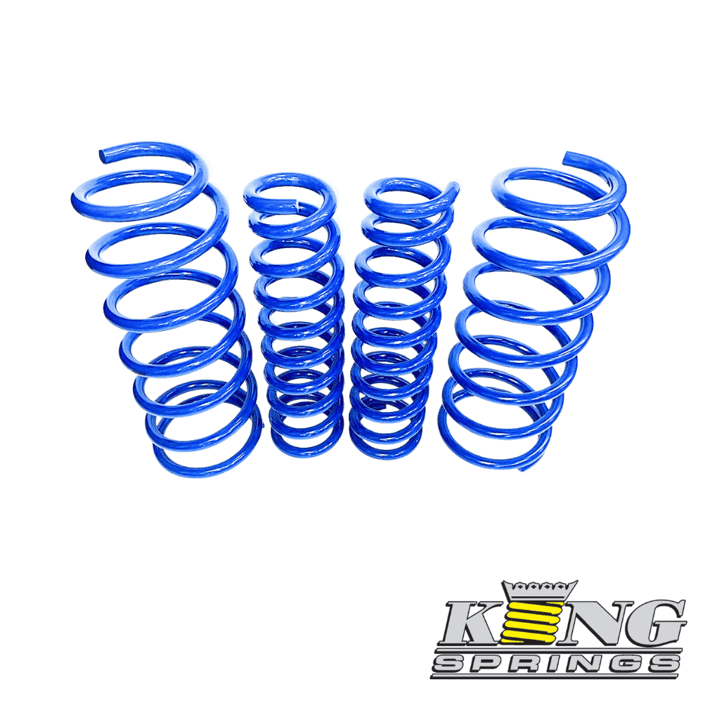Blue coil springs for mechanical or industrial use, displayed in a row.