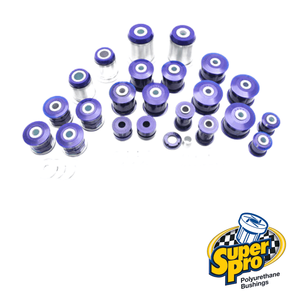 Assorted blue and silver polyurethane bushings for industrial applications.