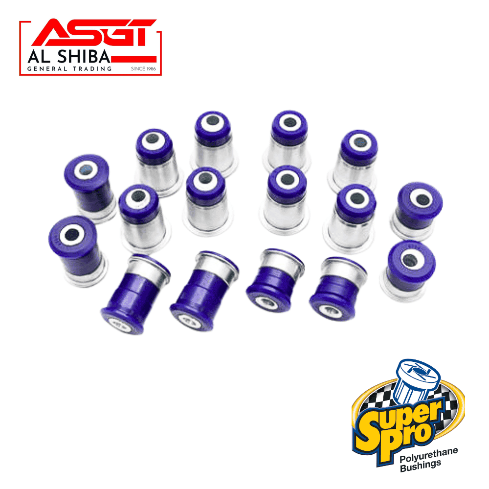 Polyurethane bushings for automotive suspension, blue and silver color.