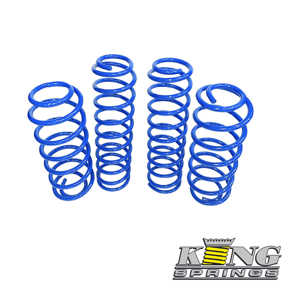 Blue metal coil springs for industrial use, set of four.