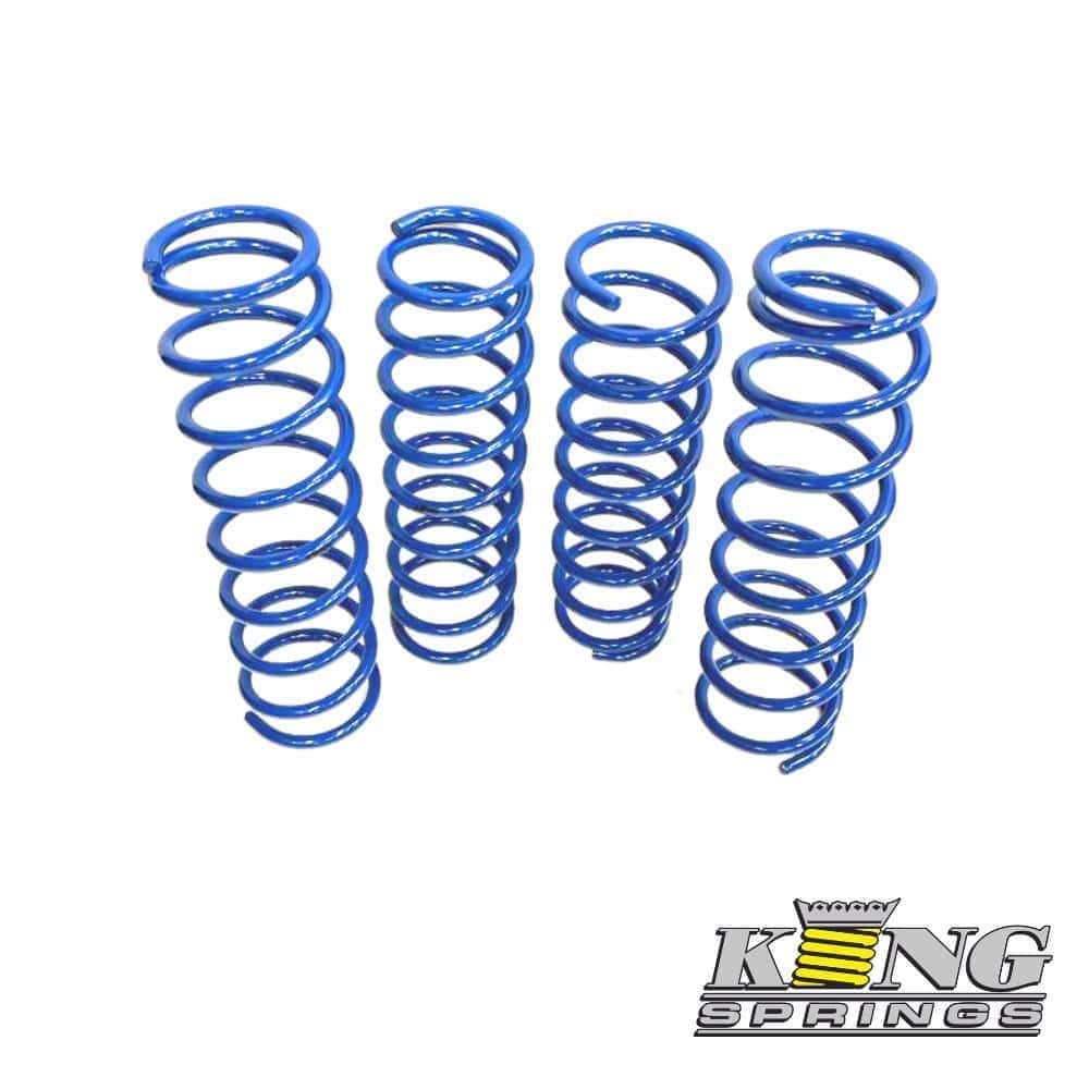 Blue coil springs for industrial or automotive use, displayed in a row.