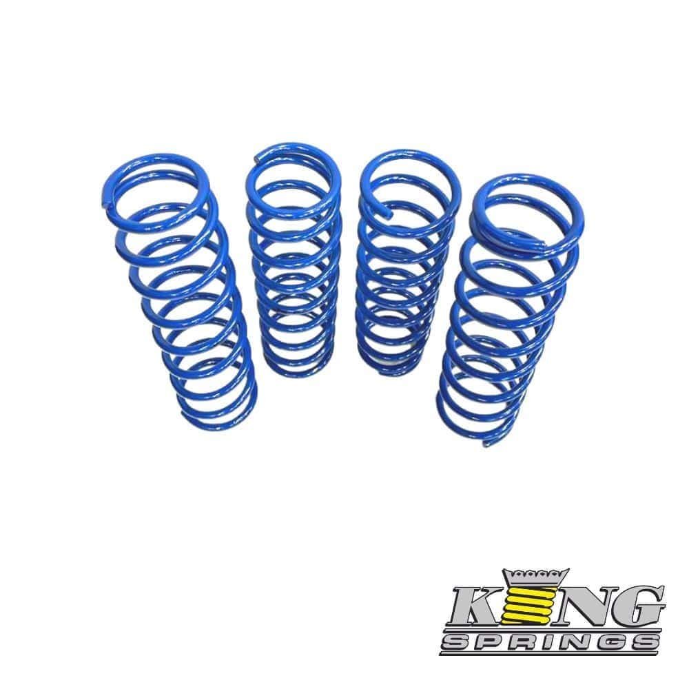 Blue coil springs for industrial or automotive use, displayed in a row.
