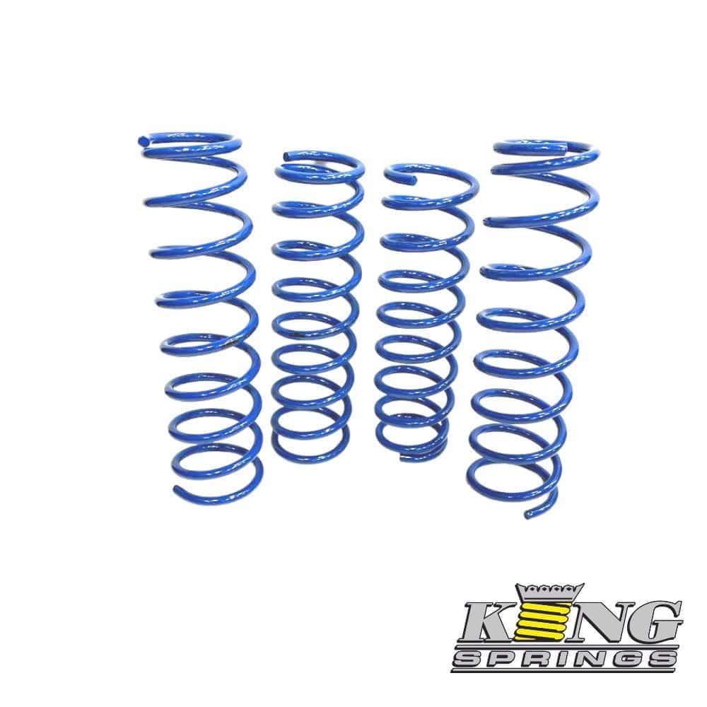 Blue coil springs for industrial or automotive use, displayed in a row.