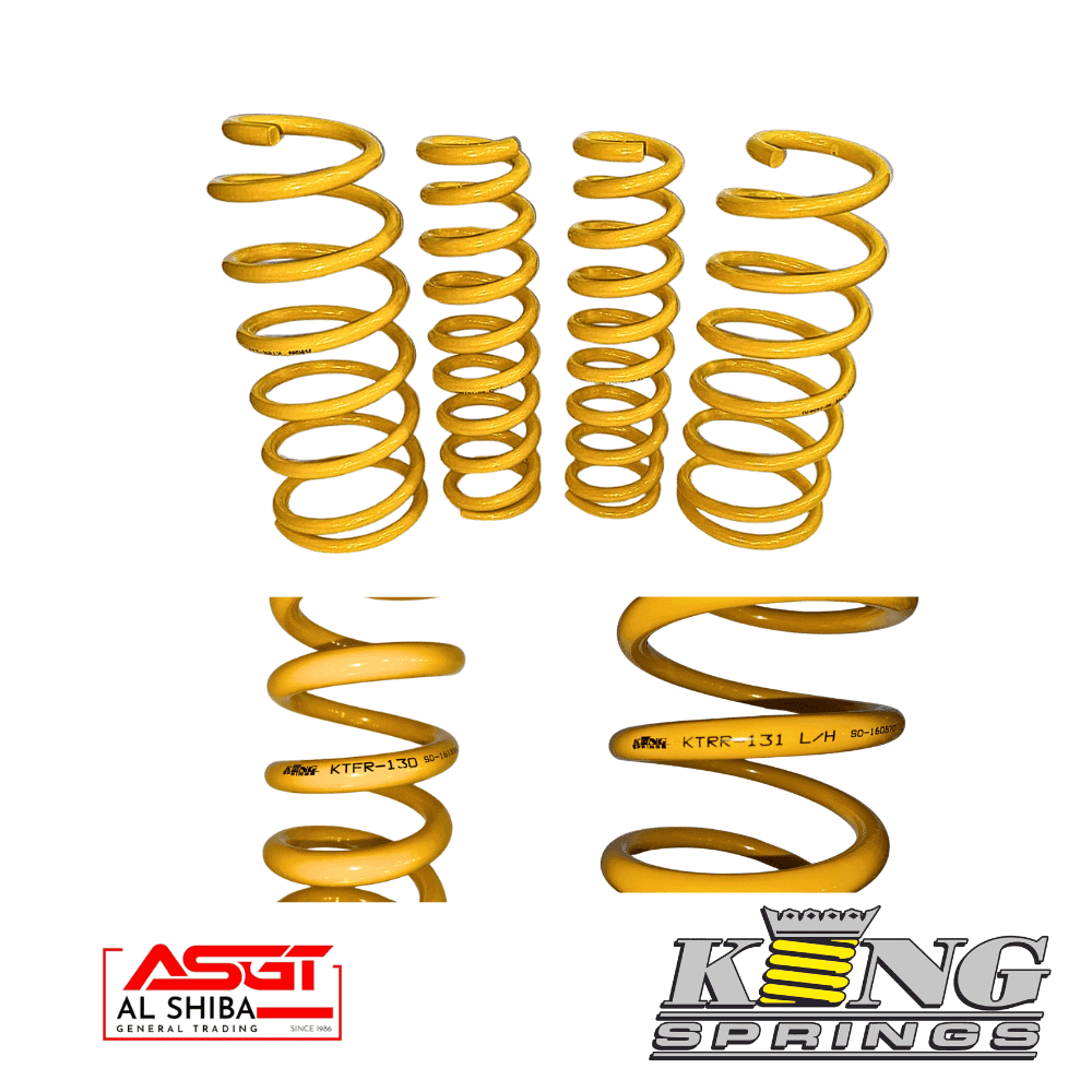 Heavy-duty yellow coil springs for automotive suspension systems.