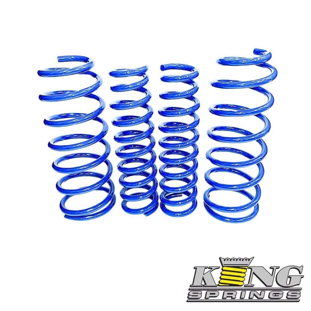 Blue coil springs for industrial or automotive use, arranged in a row.