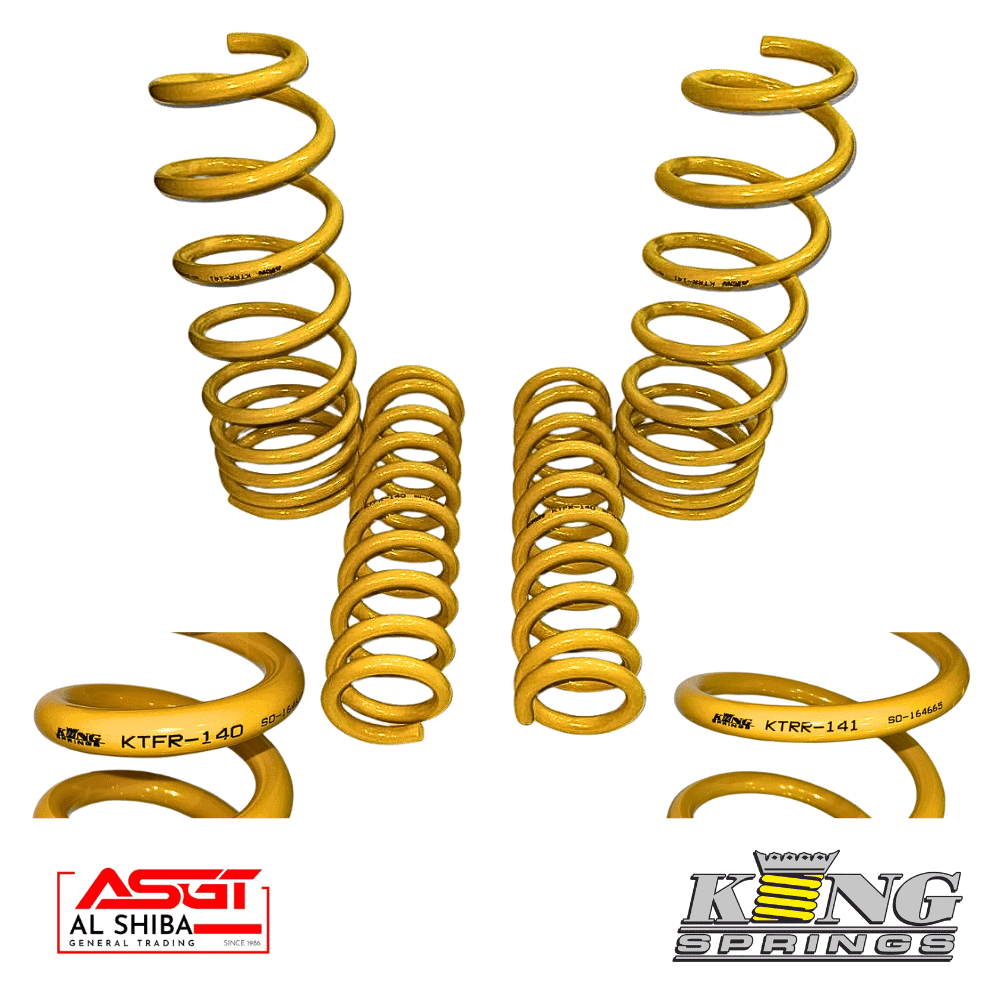 Yellow coil springs for automotive suspension, high-quality King Springs and Al Shiba General Tradin.