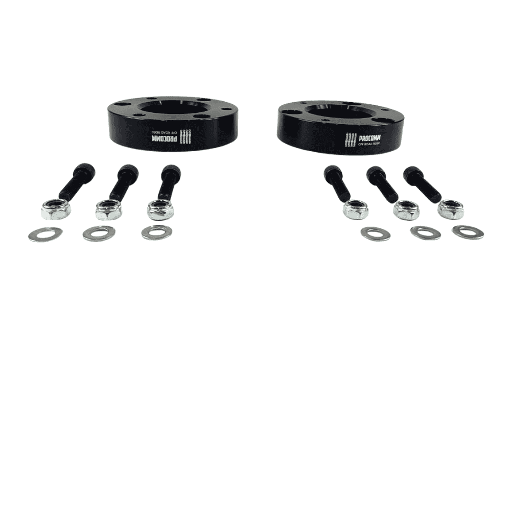 Heavy-duty automotive wheel spacers with mounting hardware for vehicle customization and improved cl.
