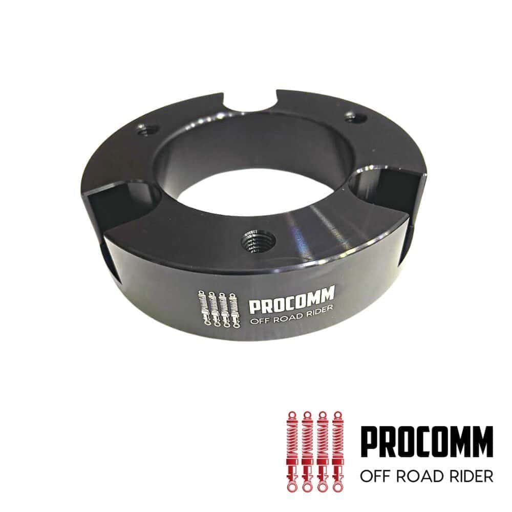 Heavy-duty Procomm off-road rider motorcycle steering damper mount component.