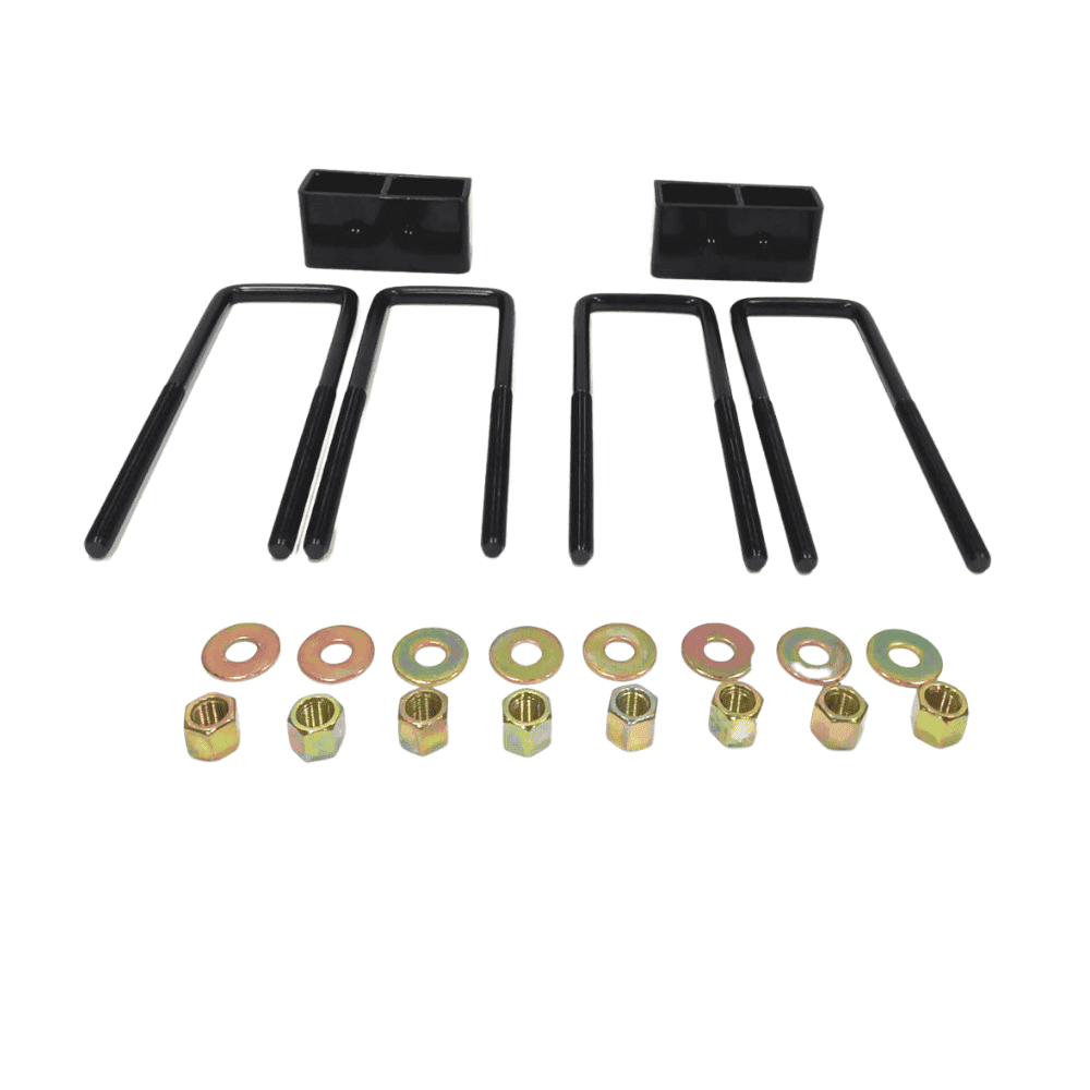 Bolt and nut hardware set with black brackets, washers, and fasteners for industrial or construction.