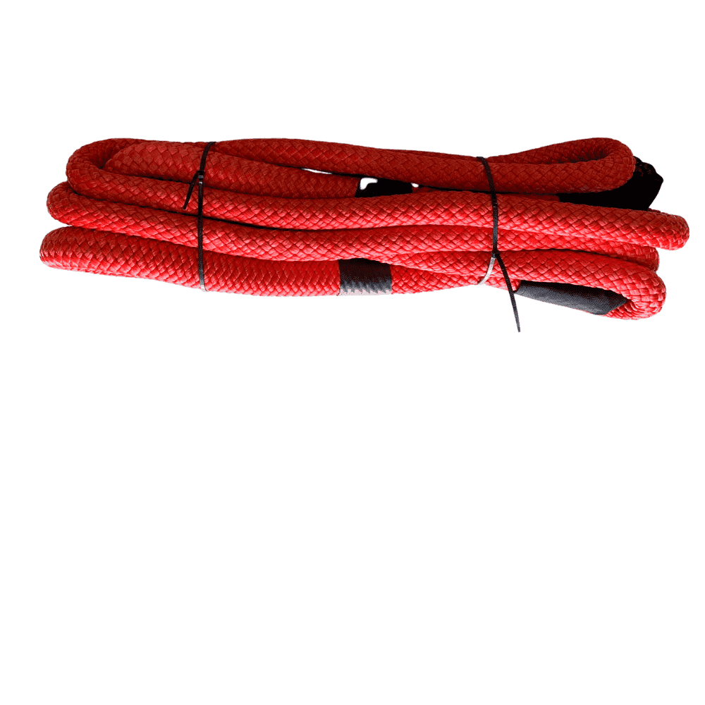 Red climbing rope for safety and training purposes.