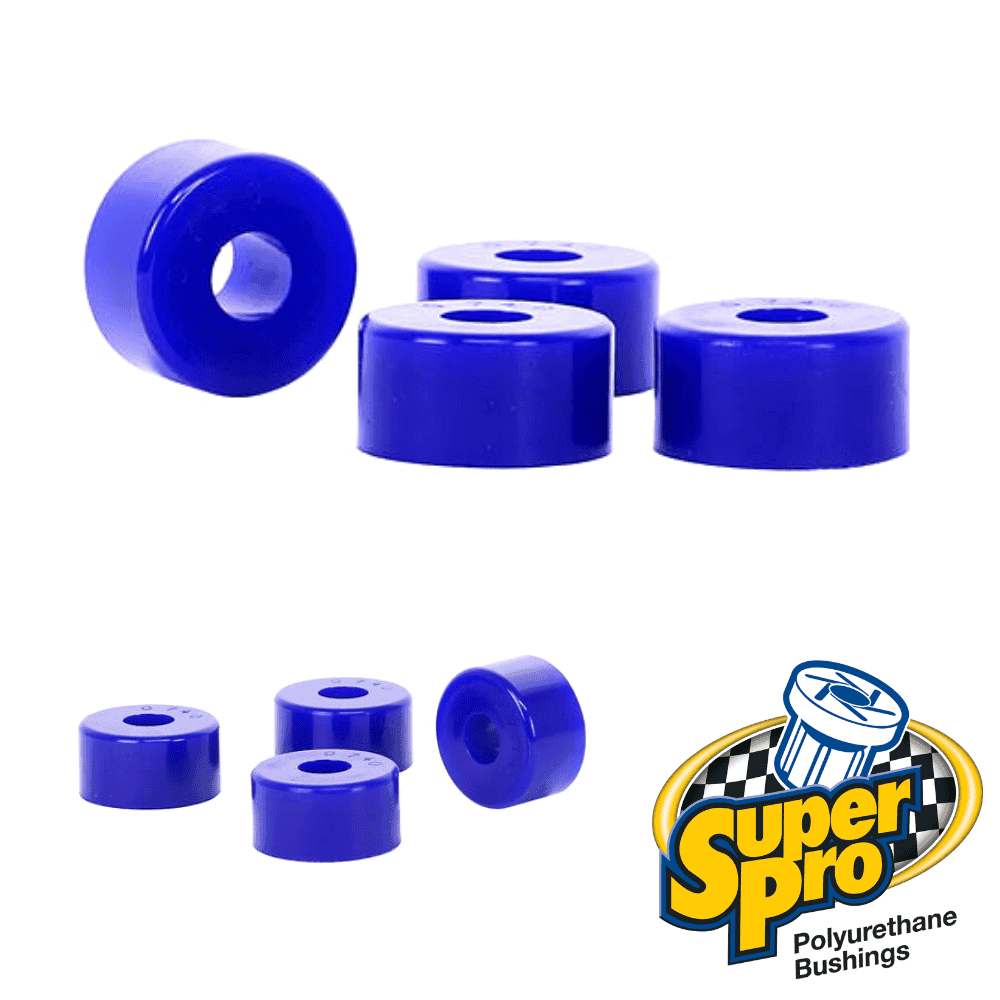 Blue polyurethane bushings for automotive suspension, high durability and performance.