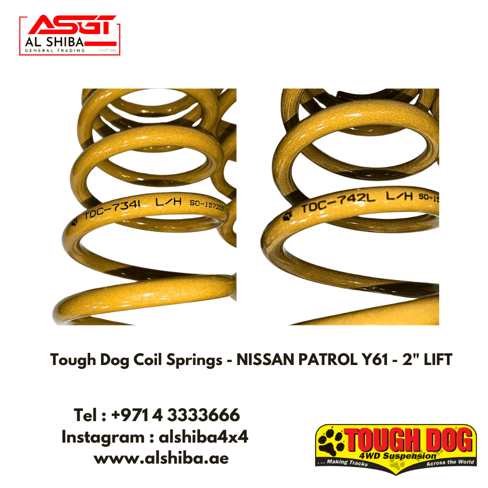 Tough Dog Coil Springs for Nissan Patrol Y61 2-inch lift, durable suspension parts.