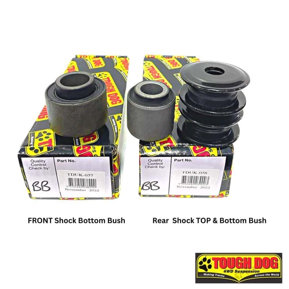 Heavy-duty automotive shock absorber bushings for front and rear suspension.