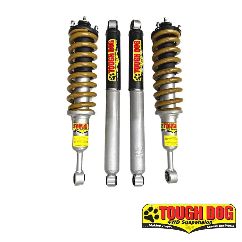 Heavy-duty 4WD shock absorbers with Tough Dog branding for off-road vehicle suspension systems.