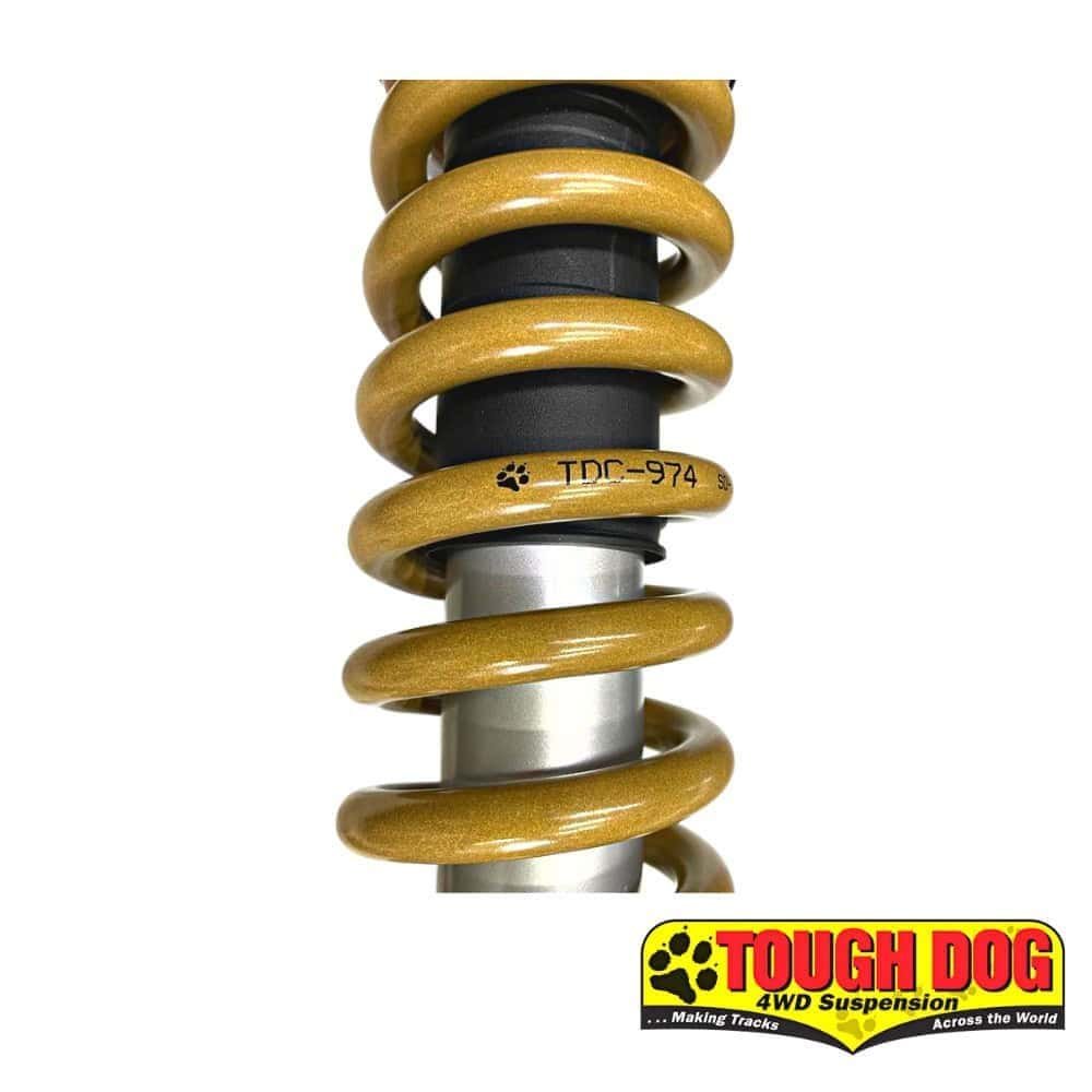 High-quality shock absorber for off-road vehicles with durable coil spring and metal components.