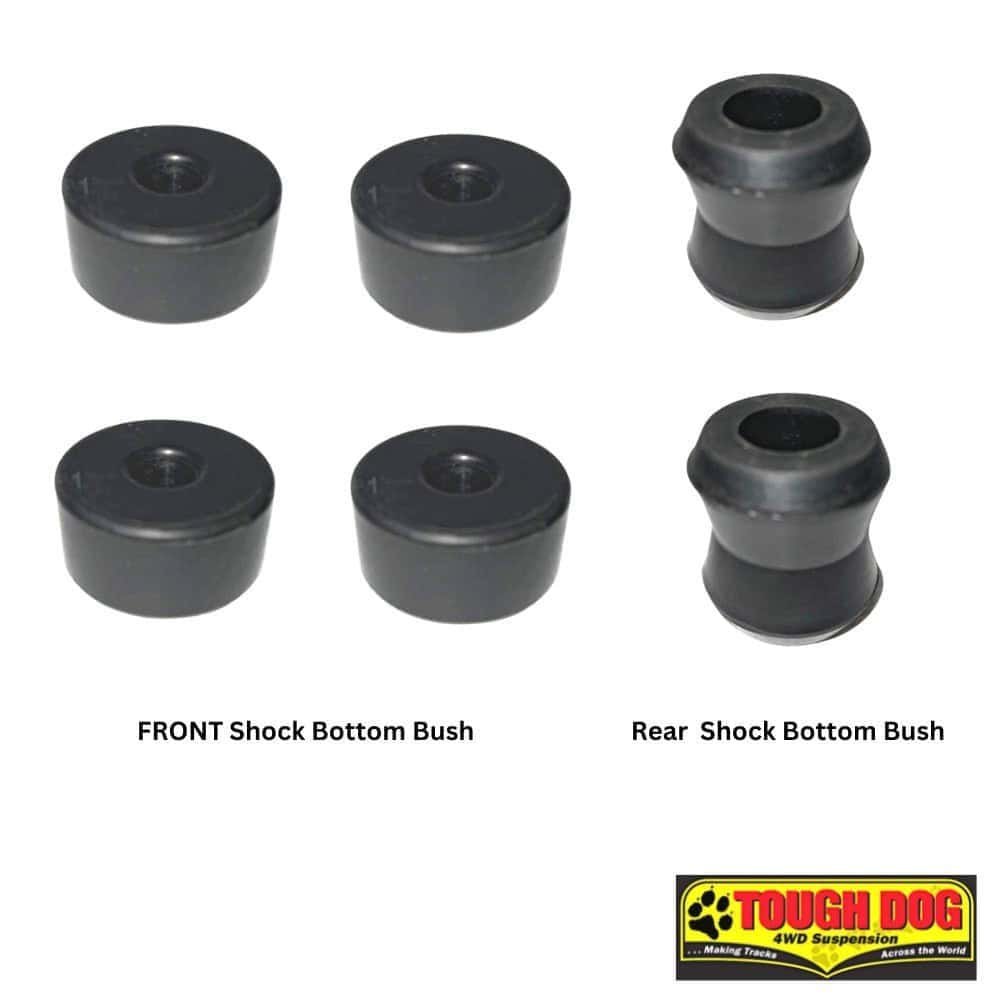 Rubber shock bushings for vehicle suspension, front and rear applications.