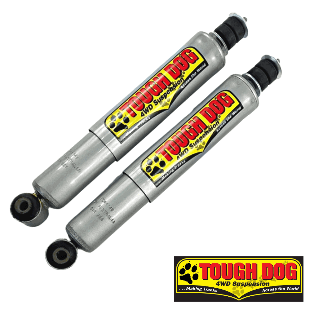 High-performance Tough Dog 4WD suspension shock absorbers for off-road vehicles.