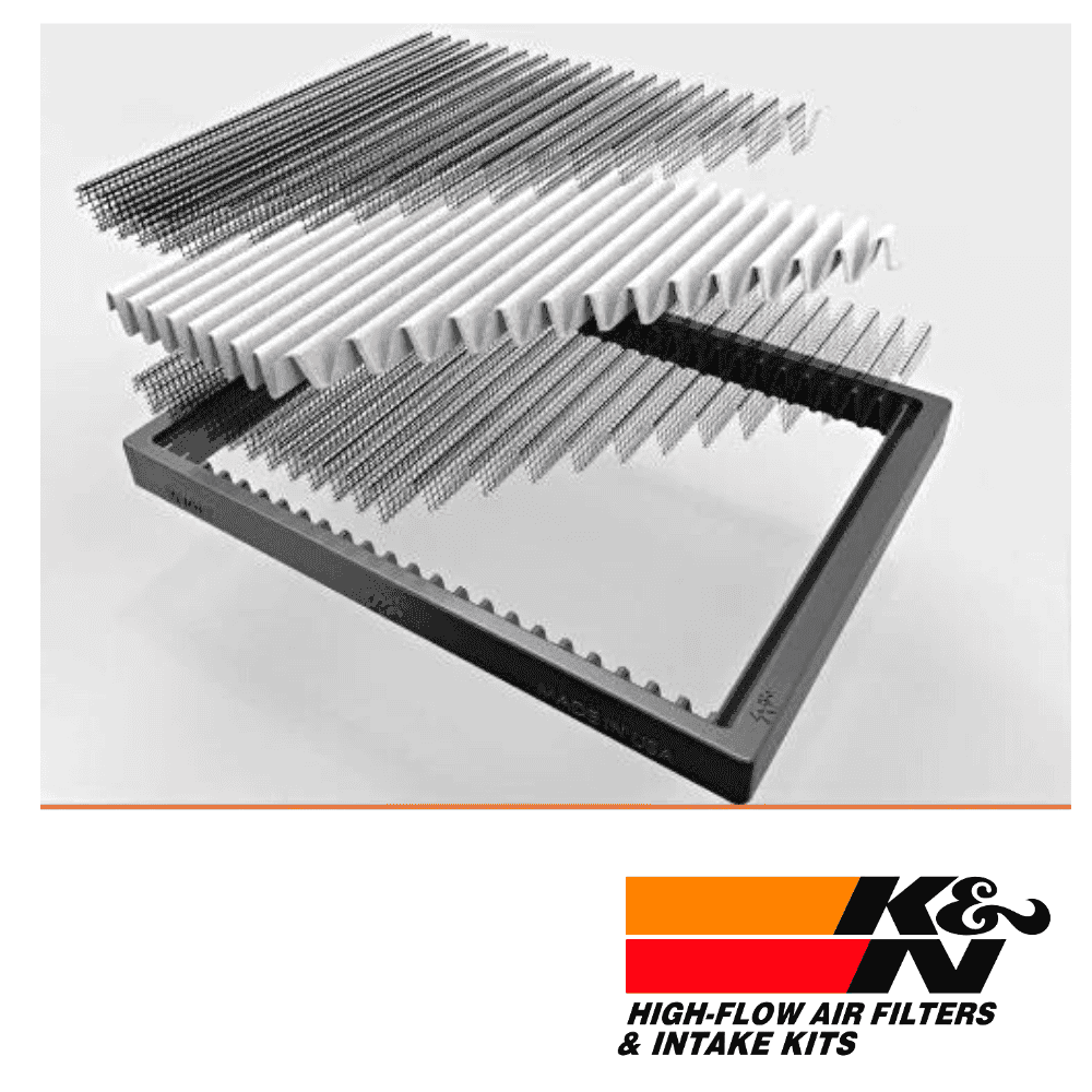 High-flow air filters and intake kits for vehicle performance enhancement.