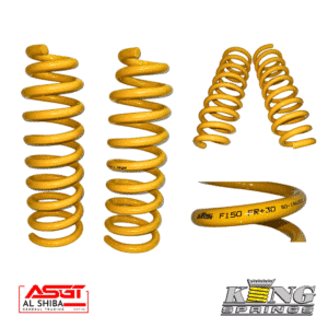 Heavy-duty yellow coil springs for automotive suspension systems.