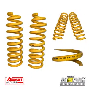 Heavy-duty yellow coil springs for automotive suspension systems.