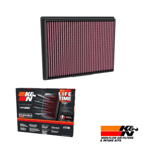 High-flow air filter and intake kit from K&N for vehicle engine protection.
