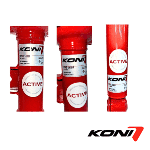 Active red fire alarm pull station with KONI branding for safety and emergency use.