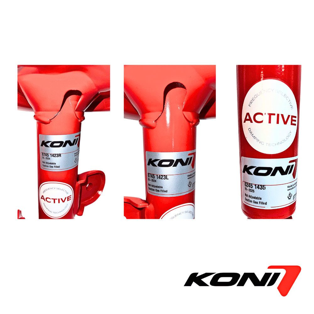 Red fire alarm system components with KONI branding for safety.