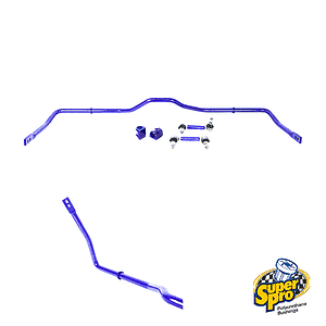 Purple polyurethane sway bar kit with bushings and end links, including mounting hardware, branded Super Pro
