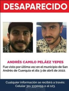 En San Andrés de Cuerquia, fue visto por última vez el ingeniero forestal Andrés Camilo Peláez