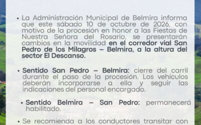 Belmira tendrá cierres viales y restricción de parqueo por fiestas del Rosario