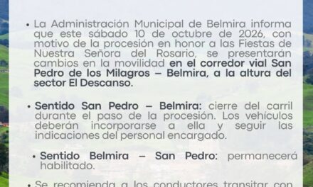 Belmira tendrá cierres viales y restricción de parqueo por fiestas del Rosario