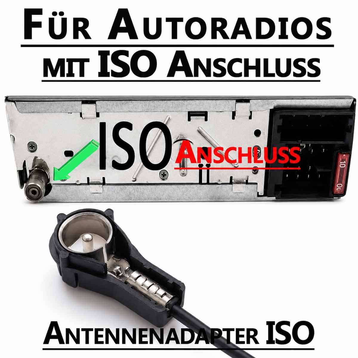 ISO Antennenanschluss am Autoradio mit passendem ISO Antennenadapter für Nachrüstradios