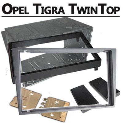 CAN-B Autoradio Adapter Opel Tigra TwinTop, Einbauöffnung mit Rahmen und Montagematerial.