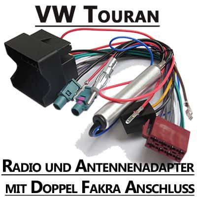 Vielfältiger VW Touran Autoradio Adapter mit CAN-B, Kabelsätze und Doppel Fakra Anschluss.