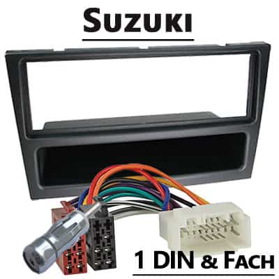 Alt text: Autoradio Adapter für Suzuki mit CAN-B Schnittstelle, 1 DIN, vollständiges Kabelset.