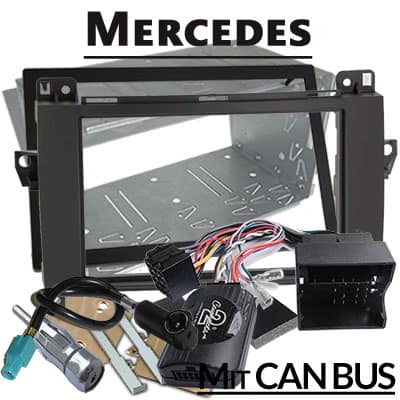 Autoradio Adapter Mercedes mit CAN-Bus, Einbauset, Kabel & Rahmen.