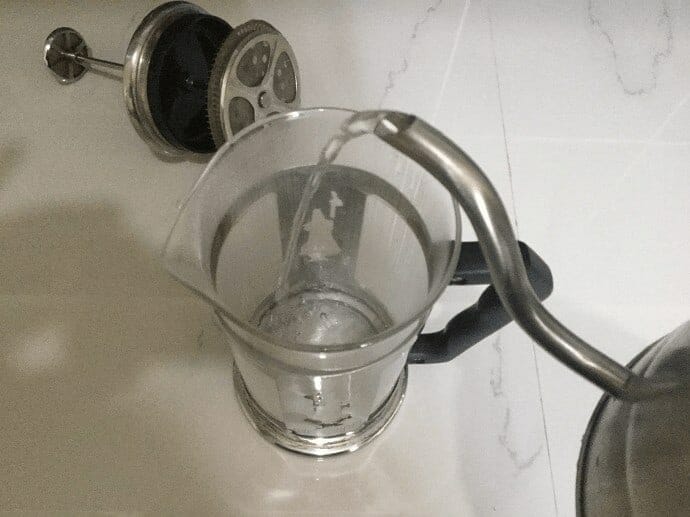 Pre-heat and rinse French Press 