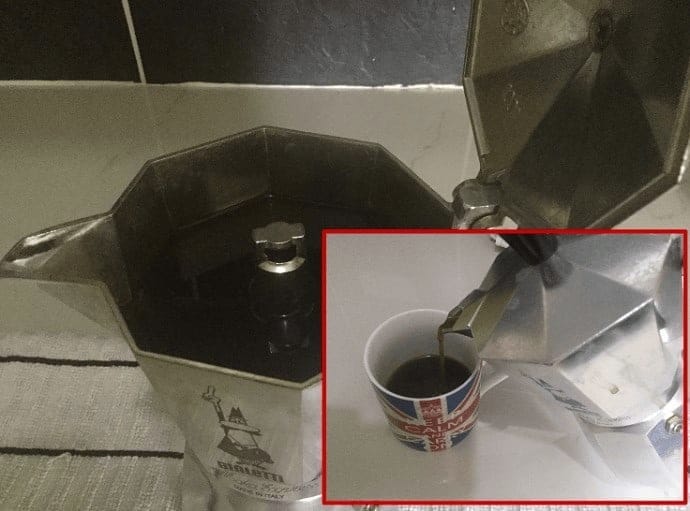 Pouring coffee from the Moka Pot 