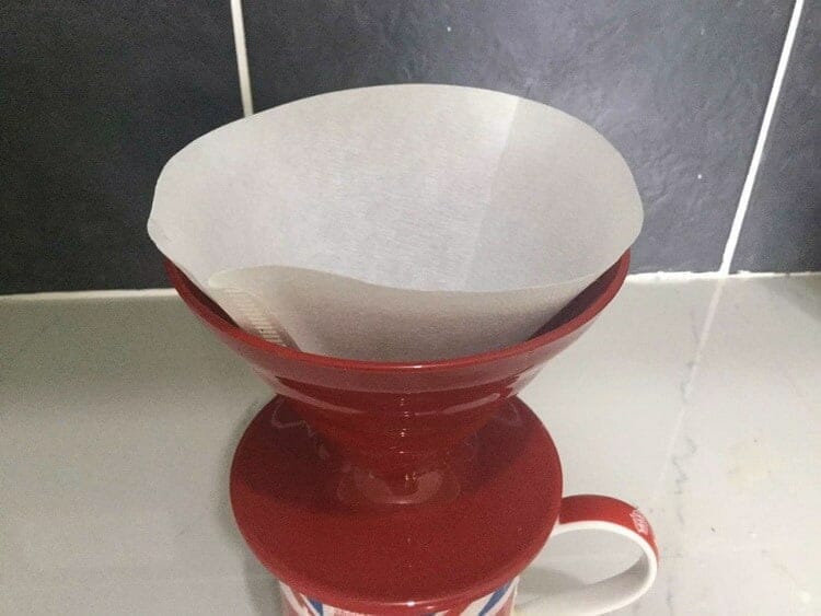 Paper coffee filter inside of a V60 Dripper