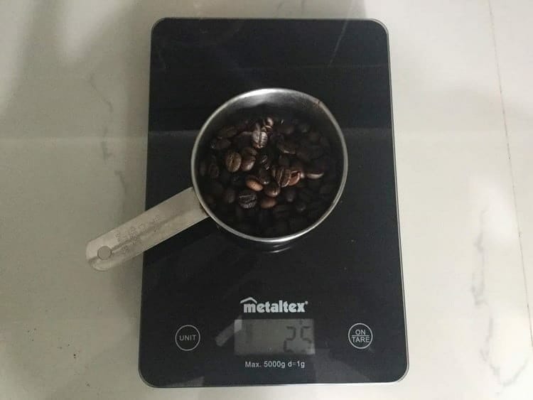 Coffee beans on a scale 
