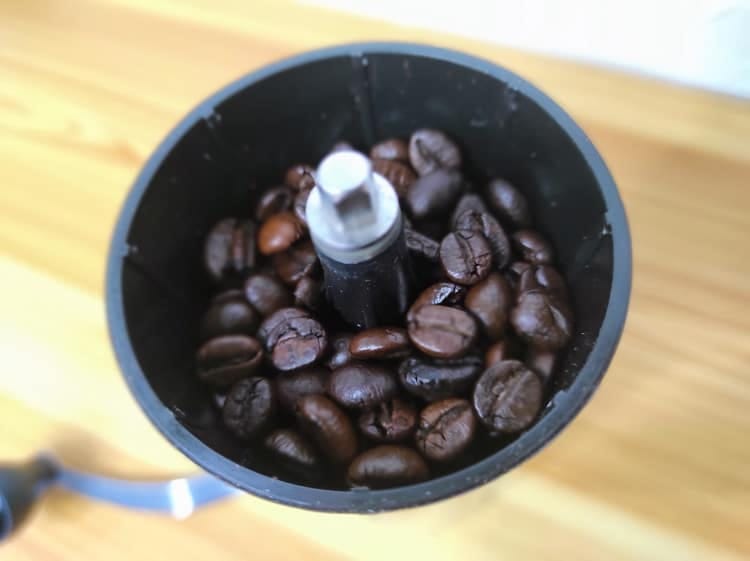top view coffee beans in hopper