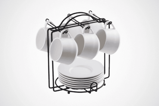 YHOSSEUN Espresso Cups with Saucers and Metal Stand