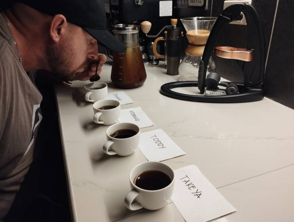 Mark Morphew coffee expert tasting different cold brew coffee