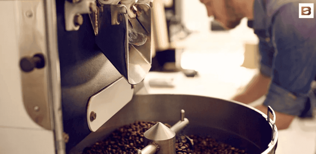 roasting coffee in a commercial machine